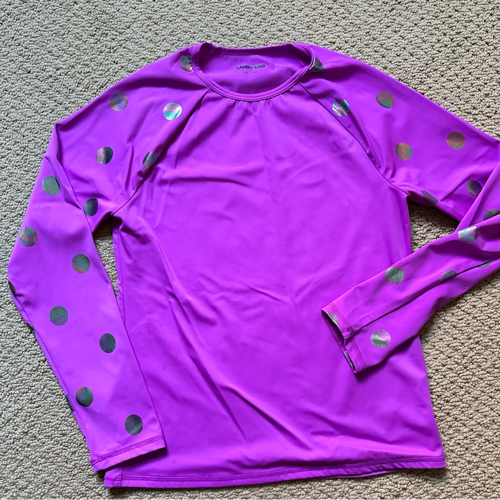 Purple Swim Shirt/Rash Guard w/Silver Iridescent Polka Dots‎ Sz 16